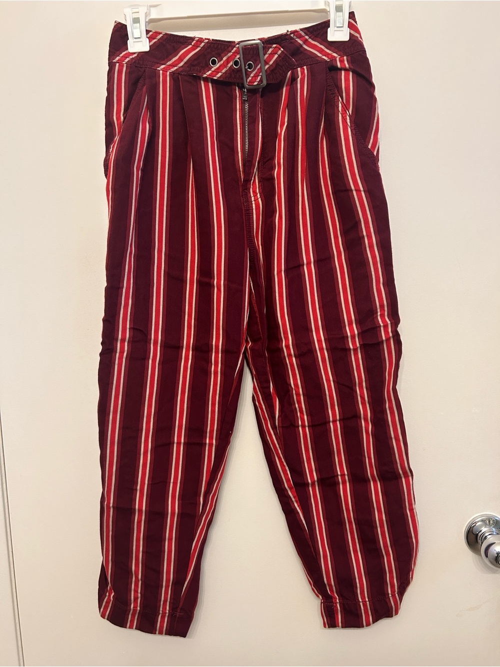 Free People Burgundy and White Striped Cropped Pants